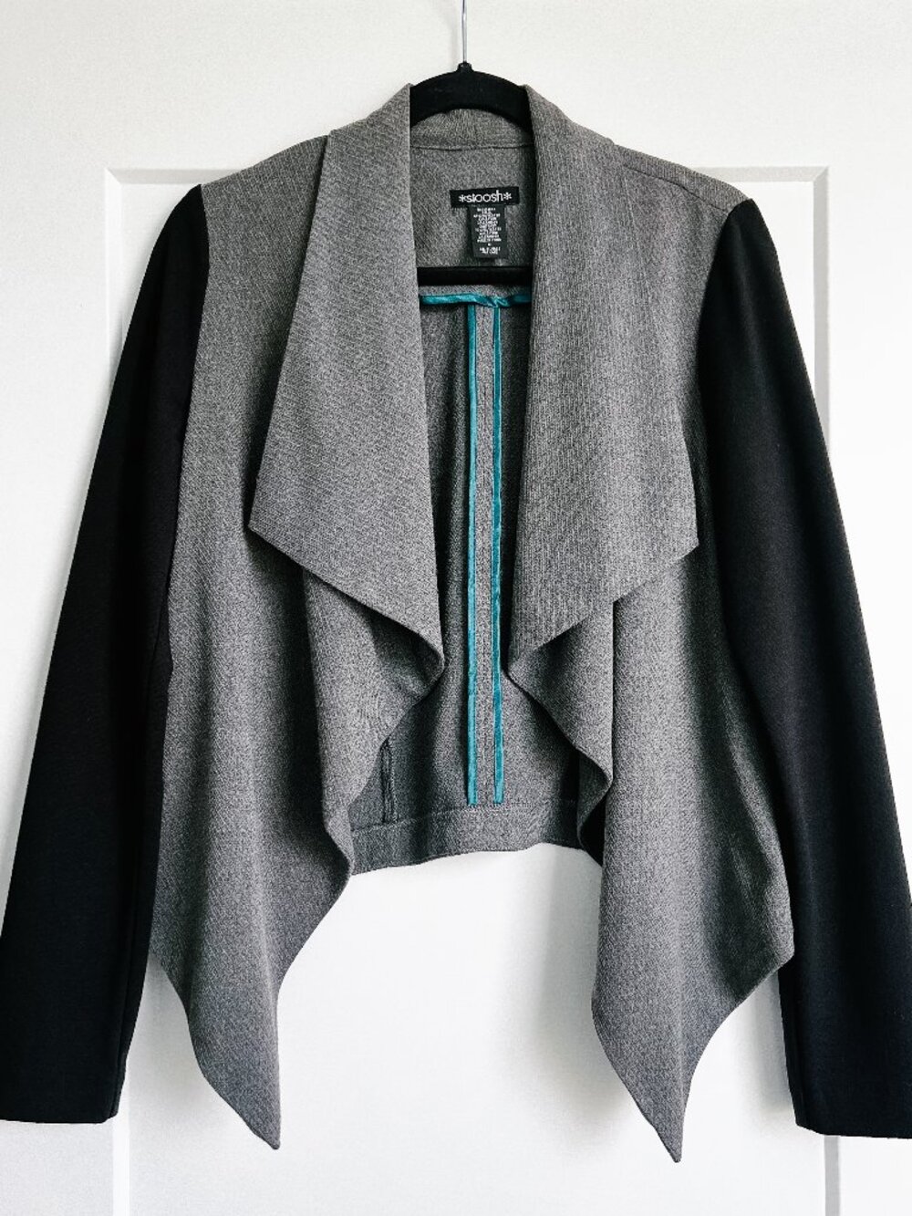 Stoosh Gray and Black Color block Draped Open Front Blazer Jacket Medium